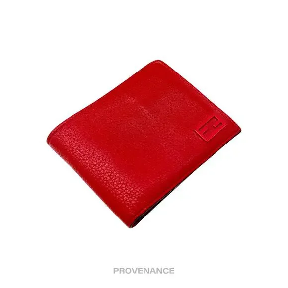 🔴 Fendi  FF Logo Bifold Wallet - Pebbled Red Leather - Picture 5 of 11